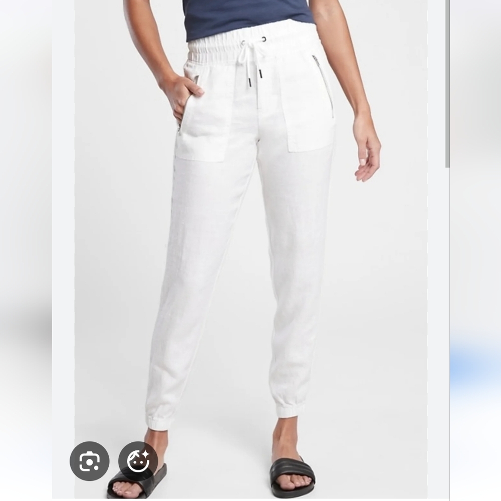 Athleta Cabo Linen Joggers White Size 20 Lightweight Summer Pants